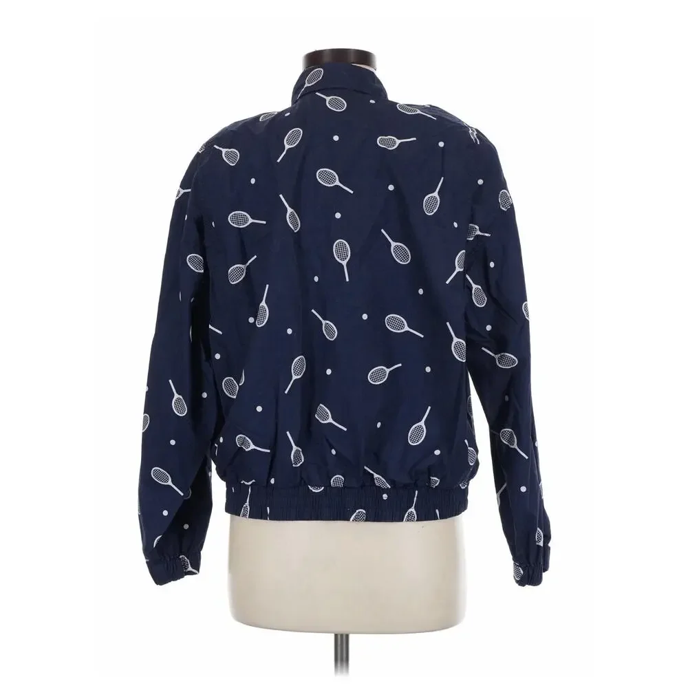 VTG Lizsport M Navy Blue Tennis Racket windbreaker jacket Cotton Shell